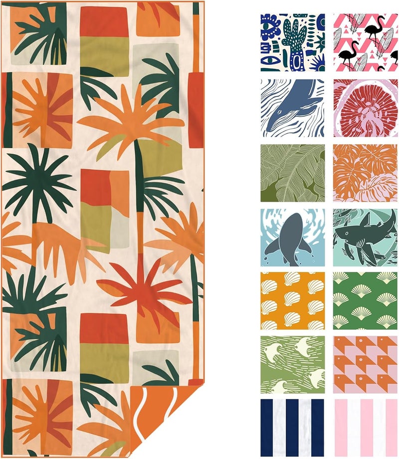 Eunzel Microfiber Beach Towel, Quick Dry Travel Towel Large Sand Free Towel for Beach, Camping, Swim Pool, Gym, Sports& Yoga 71"x32", Retro Tropics - Image 1